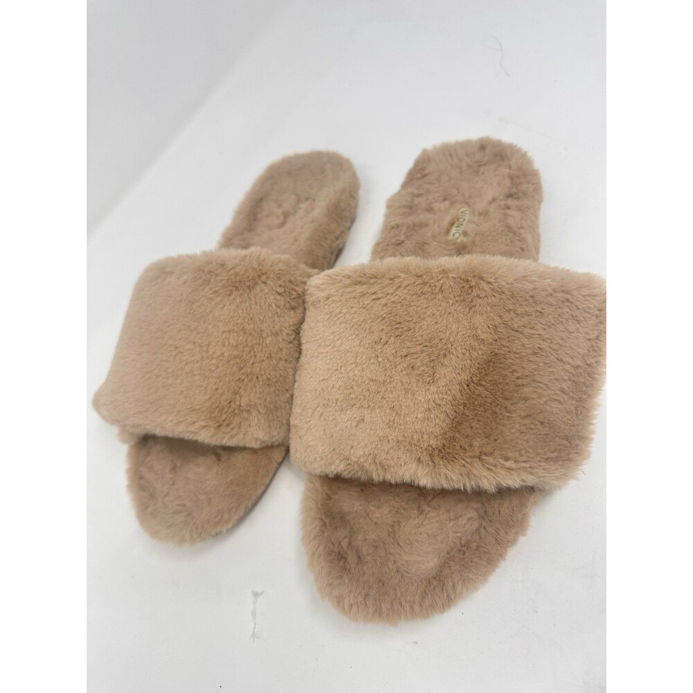 Women’s Vionic Slippers, Plush Dream Faux Fur, Peachy Beige, Size 9